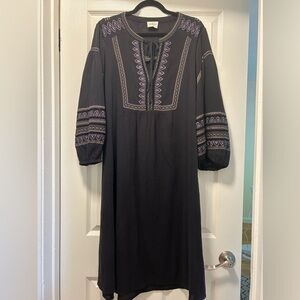 Wrap London Cotton/Linen Blend Embroidered Dress
